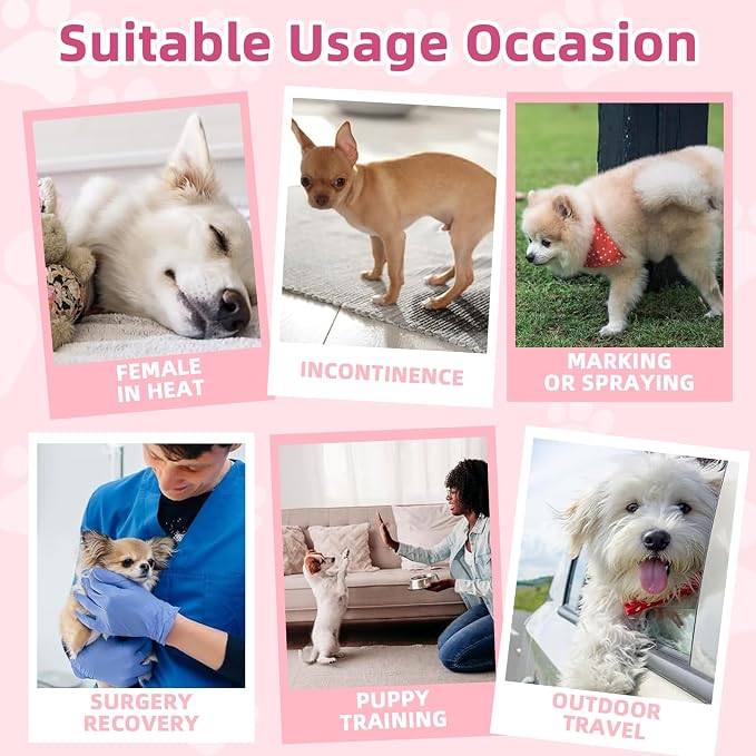 Disposable Dog Diapers Female 90 Count Puppy Diapers Female (Waist 13.4-19 in L) Super Absorbent Large Dog Pads for Heat Excitable Urination or Incontinence - Pink