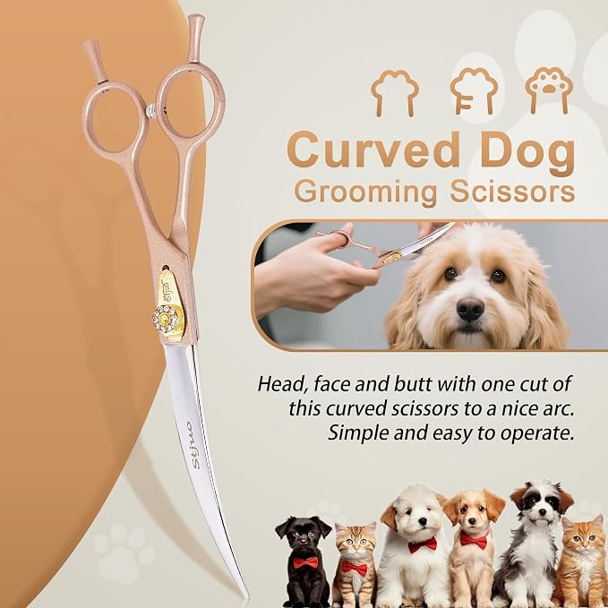 Professional Dog Grooming Scissors Rose Gold 440C Stainless Steel Straight Thinning Curved Chunker Shears for Pet Grooming Services Dogs and Cats (Combo, 7‘’)