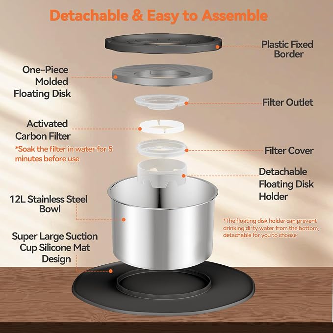 Decflow 12L No Spill Dog Water Bowl for Large Dogs, Stainless Steel Spill Proof Bowls with Suction Cup Anti-Skid Mat, Slow Feeder for Messy Drinkers, Heavy Duty Pet Bowls for Indoor/Outdoor Black