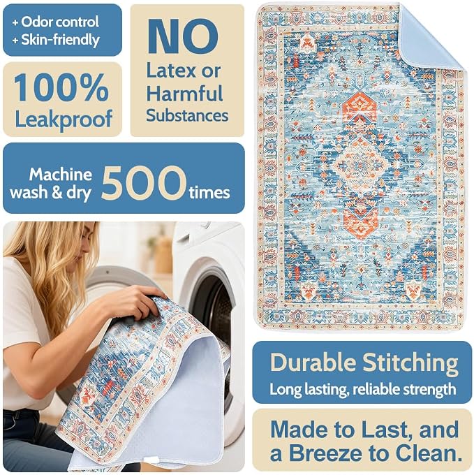 Washable Pee Pads for Dogs 2 Pack Reusable Puppy Training Pads 36"x36" Super Absorbent Waterproof Dog Training Pads, Non-Slip Potty Pads Whelping Pads Litter Mat Pet Supplies - Blue/Mix