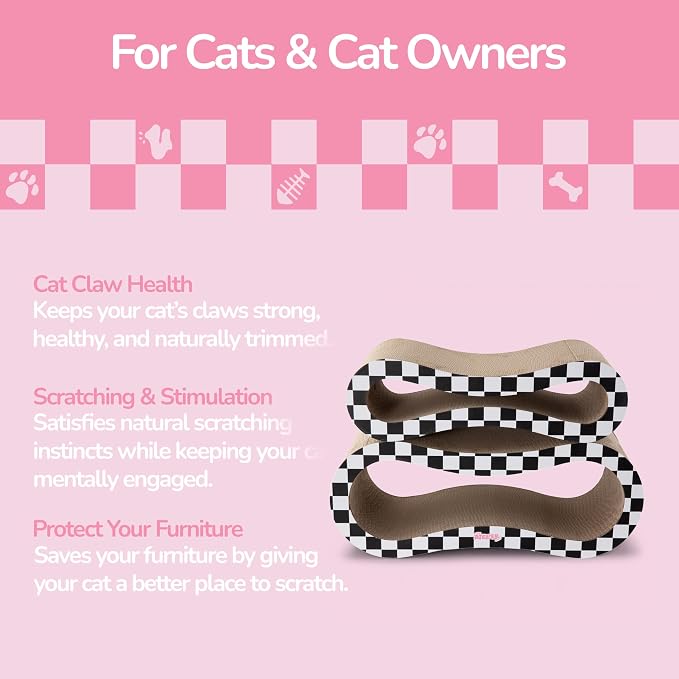 Suvi 26" Modern Cardboard Infinity 2-in-1 Lounge Bed Cat Scratcher with Catnip, Black/White Checker, Corrugated Scratching Surface and Tunnel CSR1014K
