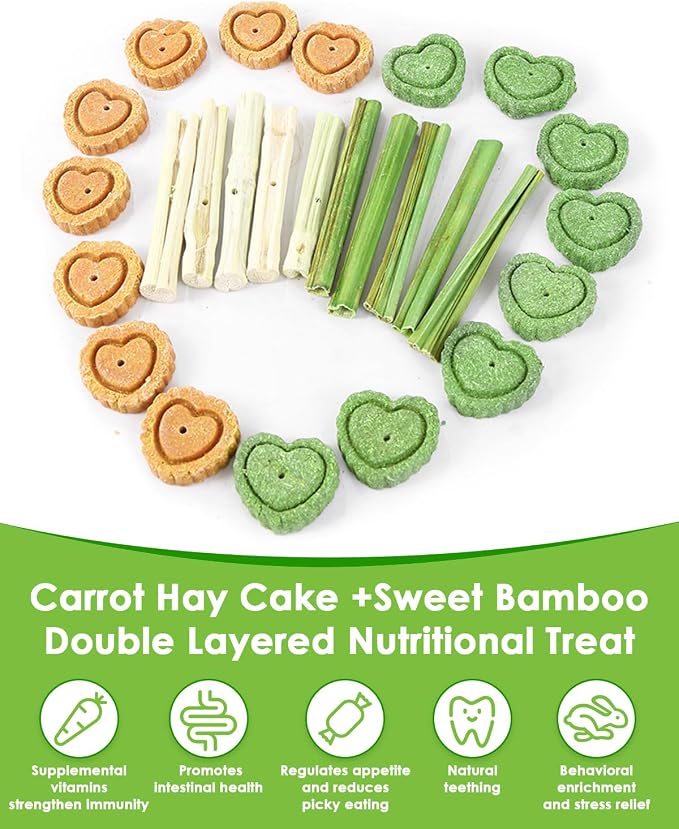 DIY Rabbit Chew Toys,Rabbit Toy for Bunnies Boredom Bunny Toys for Teeth, Timothy Stick, Apple Sticks, Sweet Bamboo, for Guinea Pig, Hamster, Chinchilla, Rat, Small Animals