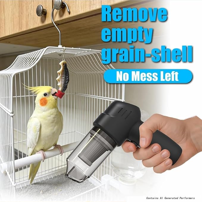 Bird Food Electric Separator & Cage Cleaner, Portable USB Vacuum with 2 Suction Speeds, Pet Hair/Dust Collector for Eraser Shavings, Car & Computer Keyboard