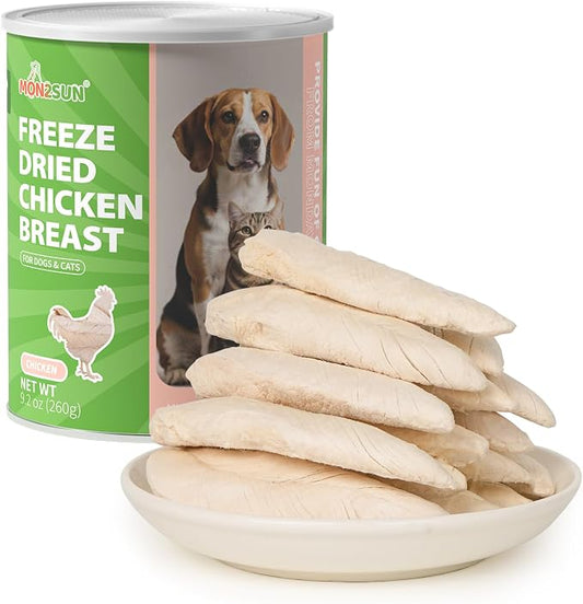 MON2SUN Freeze Dried Chicken Breast Dog & Cat Treats - Whole Cut, Single Ingredient, High Protein, Grain & Gluten Free, for Training Chew or Topper,9.2oz