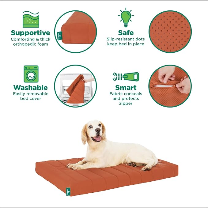 Furhaven Orthopedic Dog Bed – Puffy Quilted Foam Mattress with Removable Washable Cover, Soft & Supportive for Kennels & Crates - X-Large, Rust