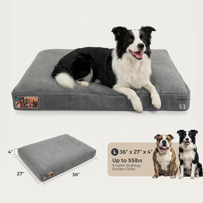 Sytopia 36 Inch Indestructible Durable Dog Beds for Large Dogs, Chew Proof Waterproof Pet Crate Pad with Machine Washable Removable Cover, Great for Indoor, Outdoor, Crate, Patio Use, Grey