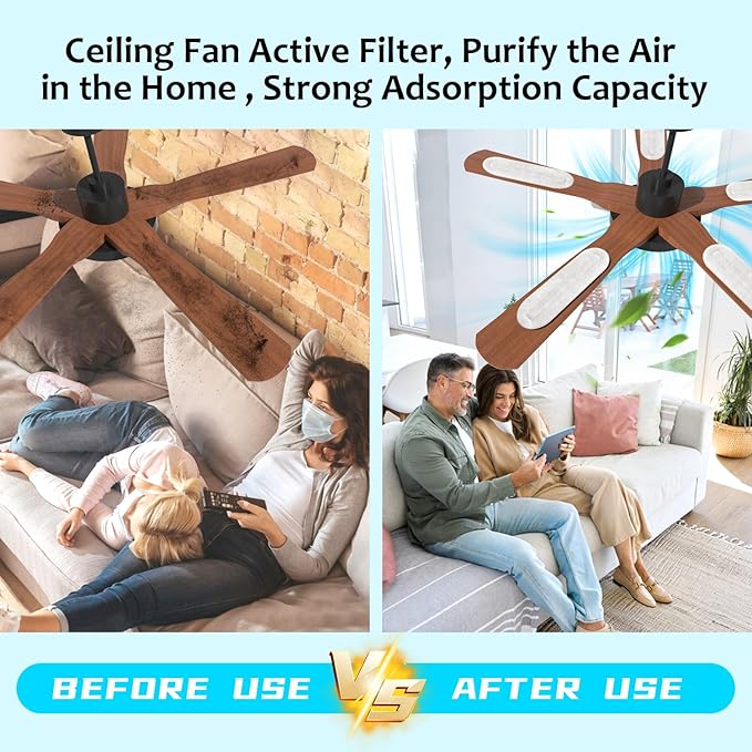 2026 Upgrade 20pcs Ceiling Fan Filters for Blades Easy-Stick Strong Fixity Activated Coconut Carbon Fan Filter for Ceiling Fan, Universal Fan Blade Air Fresh Purifier Cat Litter Box Filter, White