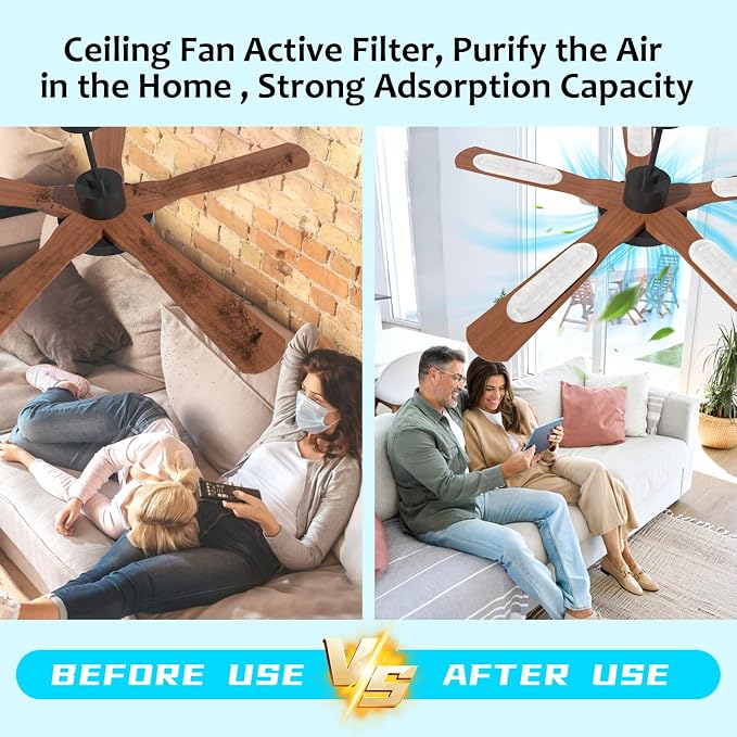2026 Upgrade 10pcs Ceiling Fan Filters for Blades Easy-Stick Strong Fixity Activated Coconut Carbon Fan Filter for Ceiling Fan, Universal Fan Blade Air Fresh Purifier Cat Litter Box Filter, White