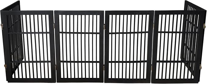 Urnporium Pet Dog Gate Freestanding, Strong Durable Folding Wooden Fence, Portable Acacia Hardwood Safety Barrier for Indoor & Outdoor Use (Black Pet Gate, 6 Panel 30" Tall)