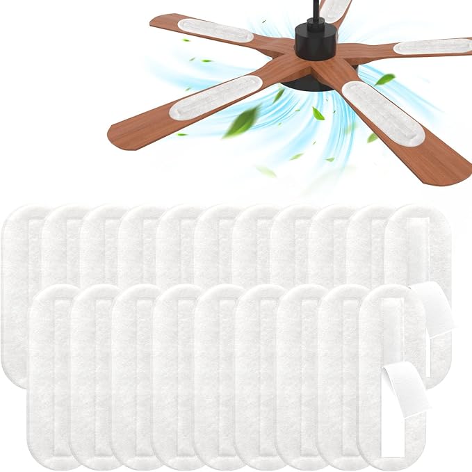 2026 Upgrade 20pcs Ceiling Fan Filters for Blades Easy-Stick Strong Fixity Activated Coconut Carbon Fan Filter for Ceiling Fan, Universal Fan Blade Air Fresh Purifier Cat Litter Box Filter, White
