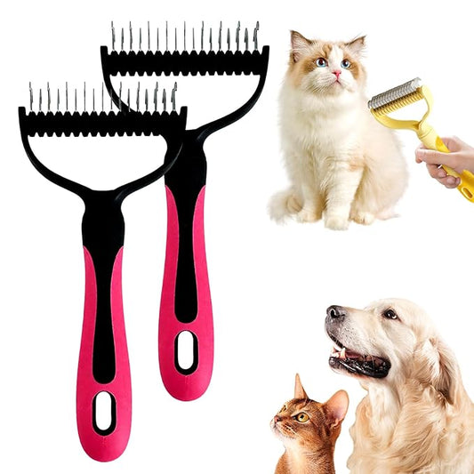 Double-Sided Pet Grooming Brush for Dogs and Cats, 2026 New Dog Deshedding Brush, Dematting Comb Removes Tangles Knots and Loose Fur, Ergonomic Pet Grooming Tool (Red*2)