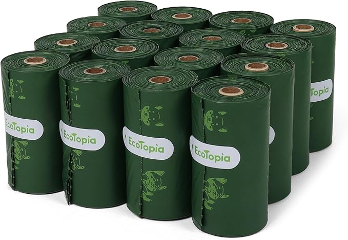 Compostable Dog Poop Bags, 240 Count/16 Rolls, Leak-Proof Unscented, Plant-Based Biodegradable, Tear-Free Easy Open Rolls, ASTM D6400 & EN13432 Certified, Dark Green