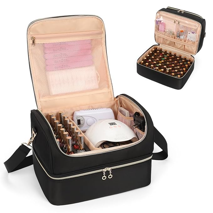 CUBETASTIC Nail Polish Organizer, Nail Tech Organizers and Storage Case Holds 69 Bottles Nail Polish & Nail Lamp, Travel Nail Supplies bag for Nail Tech Kit & Manicure Tools, Black