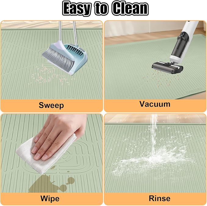 Silicone Cat Litter Mat, 45" x 30" Extra Large Litter Trapping Mat for Litter Box, Leak-Proof, Non-Slip, Kitty Litter Mats with Soft Texture for Floor, Keeping The Floor Clean (Green)