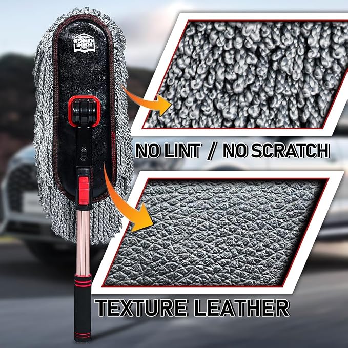 Car Duster Exterior Scratch Free - Microfiber Car Brush with Extendable Handle (27-36'') - Soft Auto Dusting Tool for Pollen & Dust Removal on SUV, Truck, RV & Motorcycle(Wax-Free Design)