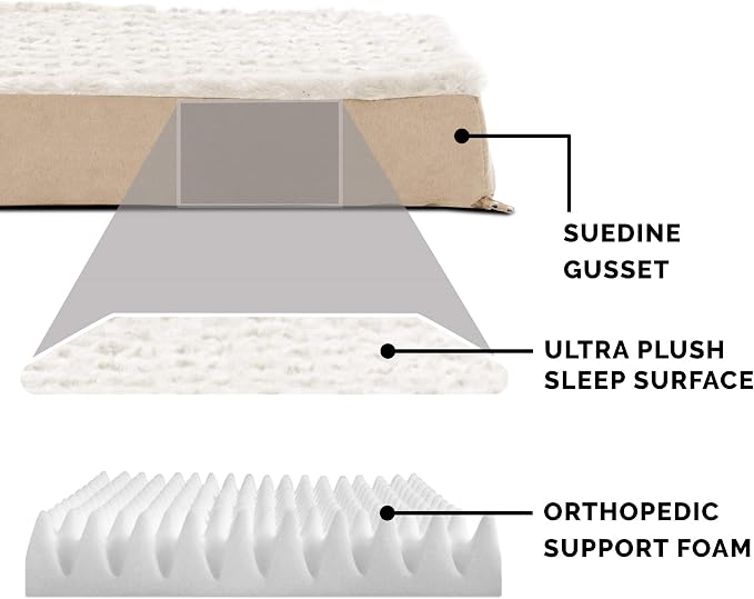 Furhaven Orthopedic Dog Bed for Large Dogs w/ Removable Washable Cover, For Dogs Up to 95 lbs - Ultra Plush Faux Fur & Suede Mattress - Cream, Jumbo/XL