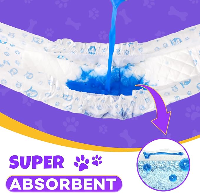BURVAGY 50 Count Disposable Male Dog Wraps, Male Dog Diapers, Super Absorbent Pee Wraps, Belly Bands for Dogs, Leak Proof, Wetness Indicator, Puppy and Doggie Diaper for Peeing, X-Small