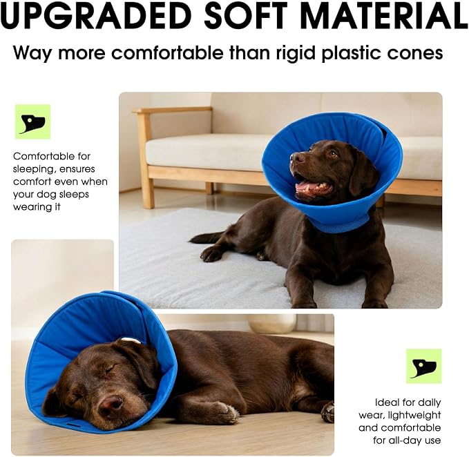 Soft Dog Cone for Medium Dogs, Adjustale Cone for Dogs to Stop Licking, Comfy Dog Recovery E-Collar Alternative for Wound Healing After Surgery, Blue M