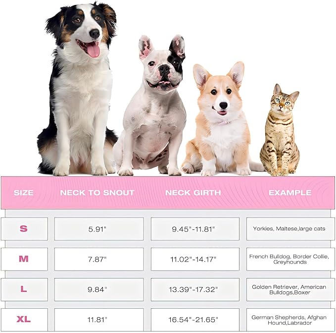 Dog Cone Collar After Surgery,Adjustable Soft Dog Cat Recovery Collar to Stop Licking Wounds,Comfortable Light-Weight Elizabethan Collar for Dogs Anti-Bite Lick Protective Wound,Pink,S