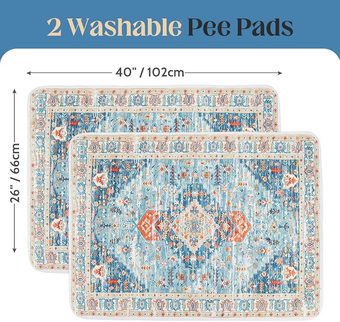 Washable Pee Pads for Dogs 2 Pack Reusable Puppy Training Pads 40"x26" Super Absorbent Waterproof Dog Training Pads, Non-Slip Potty Pads Whelping Pads Litter Mat Pet Supplies - Blue/Mix