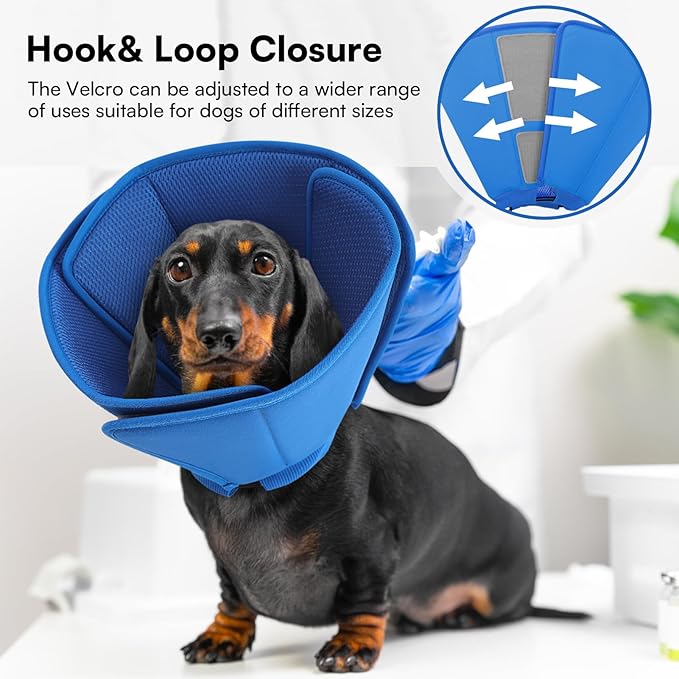 Queennmore Soft Dog Cone for Small Dogs,Adjustable Comfy Dog Cones Collar Alternative for Post-Surgery Wound Healing,Cone for Dogs to Stop Licking,Blue,S