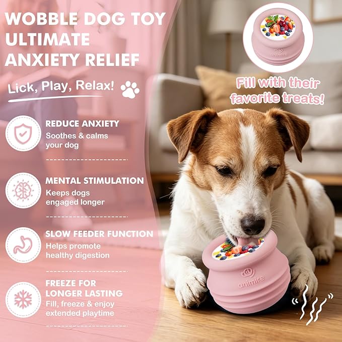 Treat Dispensing Dog Toy, Long-Lasting Interactive Puzzle Toys for Dogs, Stuffable Dog Enrichment Frozen Lick Treat Toy for Boredom, BPA Free Silicone Fetch Catch Chew Toy (Pink,M)
