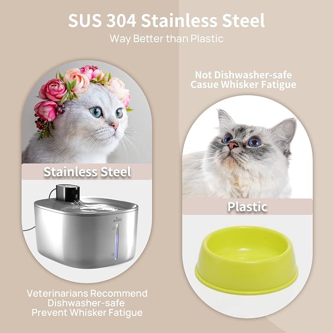 iPettie Runway Stainless Steel Cat Water Fountain, 1.1 Gal/4.0L Large Capacity, 5-Stage Water Filter, Black