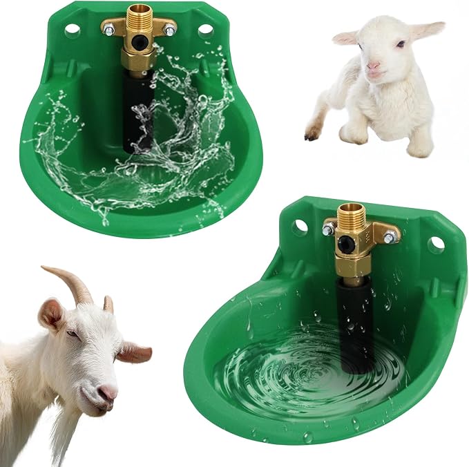 2PCS Automatic Goat Waterer Bowl with Brass Water Valve Plastic Water Trough Livestock Sink Cup Suitable for Goat Sheep Calf Pig Dog Breeding