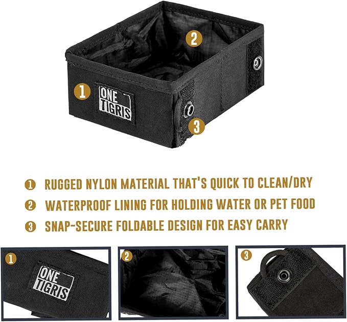 OneTigris Waste Bag + Military Pet Bowl Collapsible 70 oz Treat Food & Water Holder for Small to Medium Puppy Dog