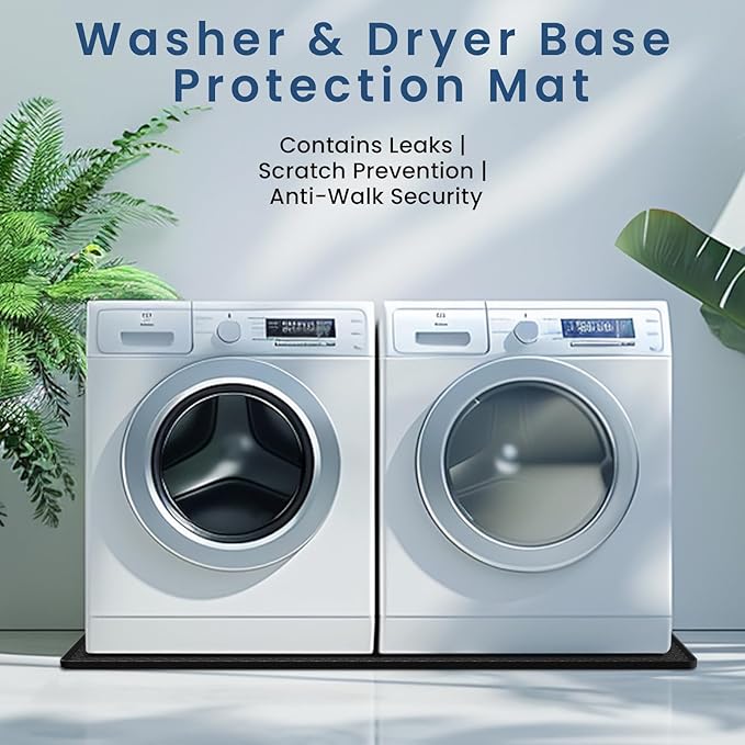 Large Washing Machine Mat 54" x 27.5" Silicone Under Washer Dryer Pan Raised Edge Non-Slip Waterproof Drip Tray for Laundry Room Garage Dog Crate Cat Litter Box Flowerpot (Black)
