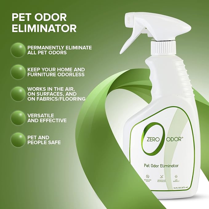 Zero Odor - Pet Odor Eliminator Bundle- Eliminate Air & Surface Odors – Patented Molecular Technology Best for Carpet, Furniture, Pet Beds - Smell Great Again, 16oz & 64oz Refill