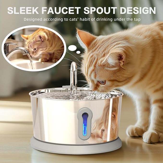 135oz/4L Battery Operated Cat Water Fountain & 8 Pack Replacement Filters & Sponges Set
