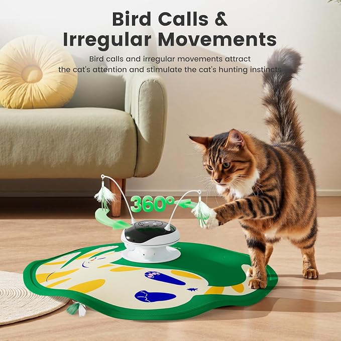 Gardner Pet Cat Toys Chargeable,5in1 Hide and Seek Automatic Interactive cat Toy, Chirping Moving Ambush Feather, Track Balls,Indoor Exercise Kicker 24 inch Cover for All Breeds,Cat Pattern