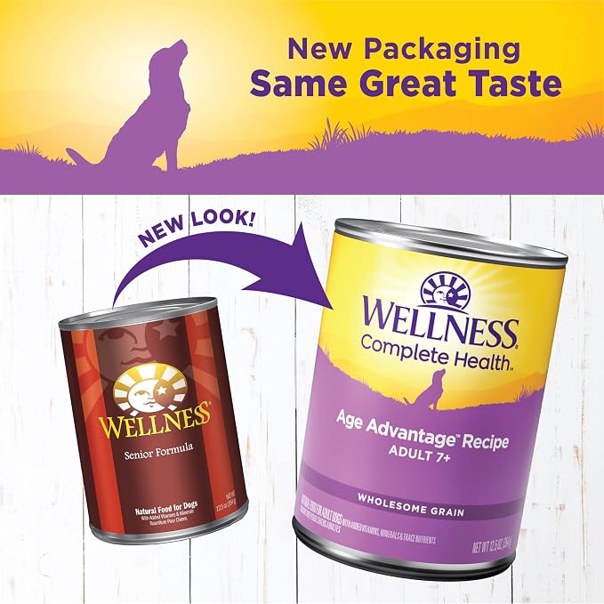 Wellness Complete Health Pate Age Advantage Senior Canned Wet Dog Food, Wholesome Grains, Natural, Chicken and Sweet Potato, 12.5 oz, Pack of 12 Cans