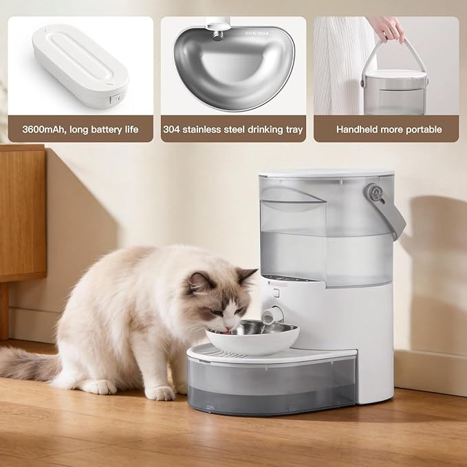 Cat Water Fountain No Filters Wastewater Wireless Stainless Steel Cordless Pet Dispenser Fountains for Cats Indoor Catit Bowl Dogs Bowls Separation Smart 3.8L Large Rechargeable Automatic Small Dog