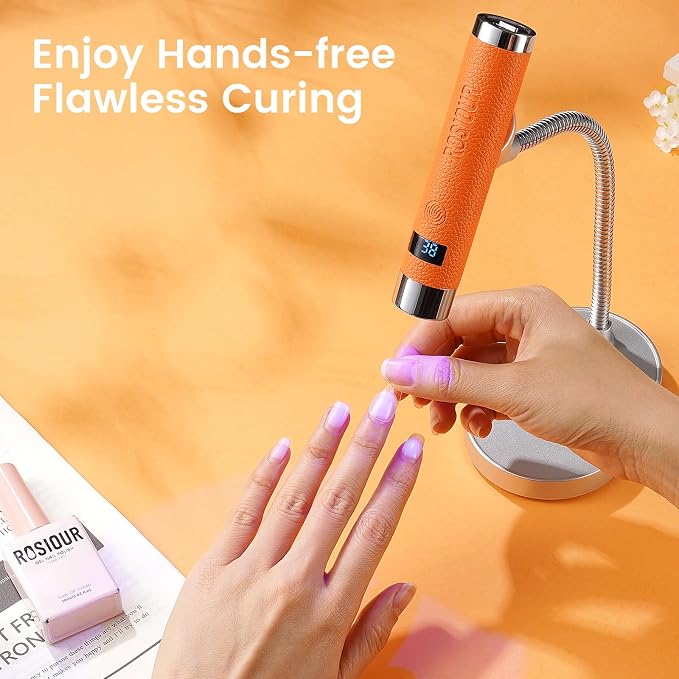 Mini UV Lamp for Gel Nails- Handheld Flash Cure Fast Dry UV Lamp with Stand- Rechargeable Nail UV Led Curing Light with Auto Sensor for Home Manicure Salon (Orange)