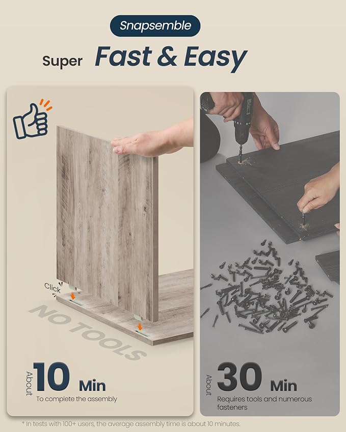 SONGMICS HOME Litter Box Enclosure, Snapsemble Superfast Assembly, Cat Litter Box Furniture, Push-to-Open Doors, Indoor Cat House, Greige UPCL233LK02S