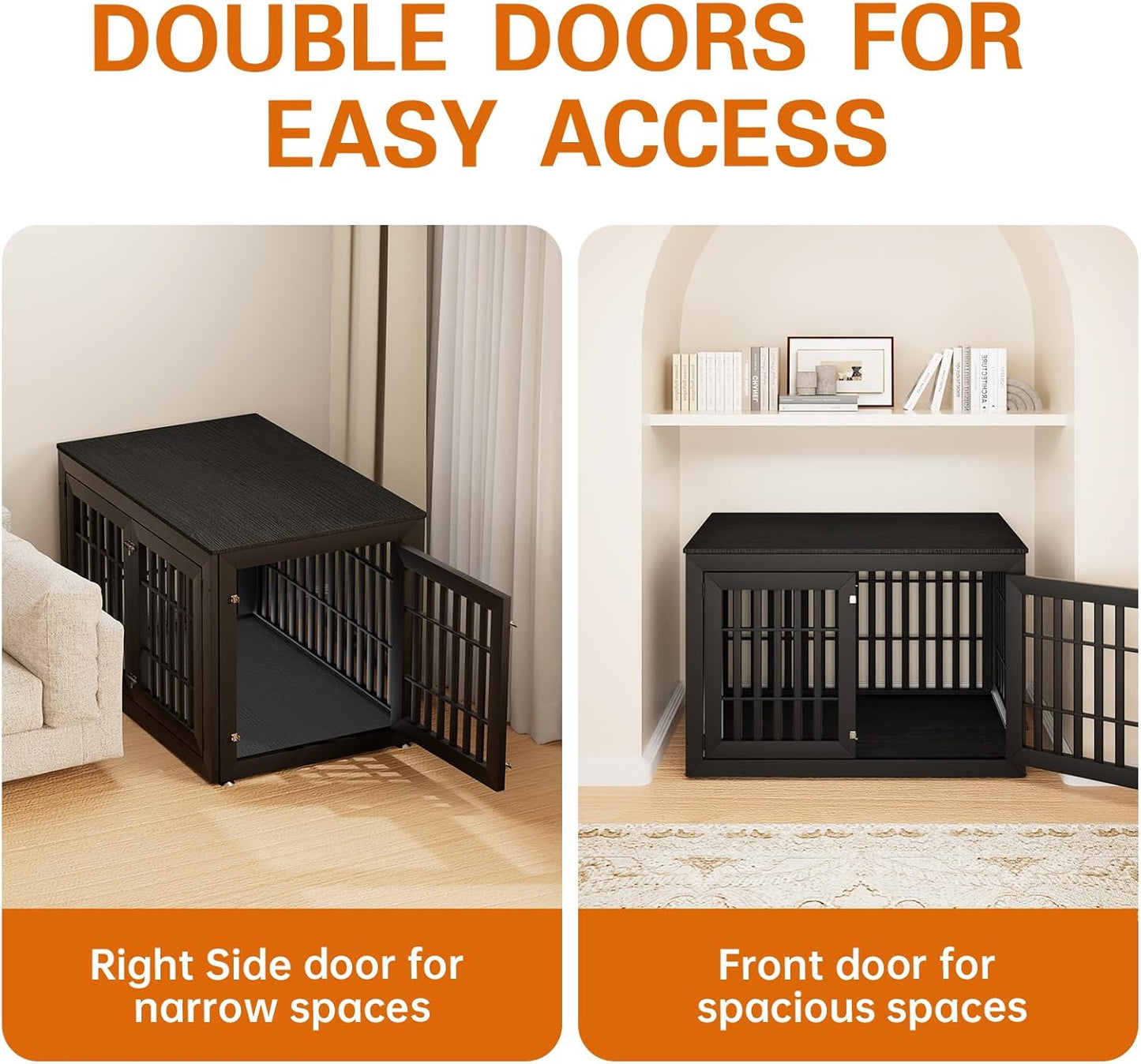 48" Heavy Duty Dog Crate Furniture for Small,Medium and Large Dogs,Rustic Wooden Dog Cage Kennel Indoor Furniture with Waterproof Top,Decorative Pet House Side End Table (Black)