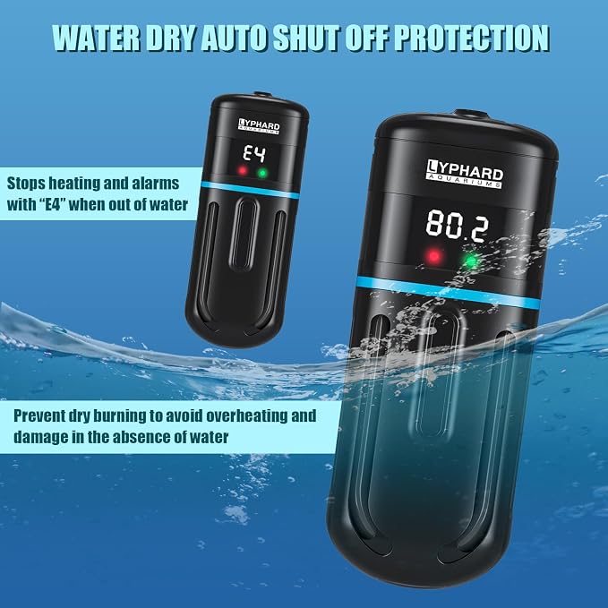 LYPHARD AQUARIUMS Electronic Aquarium Heater, 300W Small Fish Tank Heater, Adjustable Submersible Heater PID Temperature Control with LED Digital, Water Dry Automatic Shut Off for Fresh Seawater