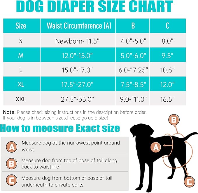 Leekalos Reusable Washable Dog Diapers Female (3 Pack) - Highly Absorbent Doggie Diapers - Size Adjustable Puppy Diaper for Dog Period Panties (Small)