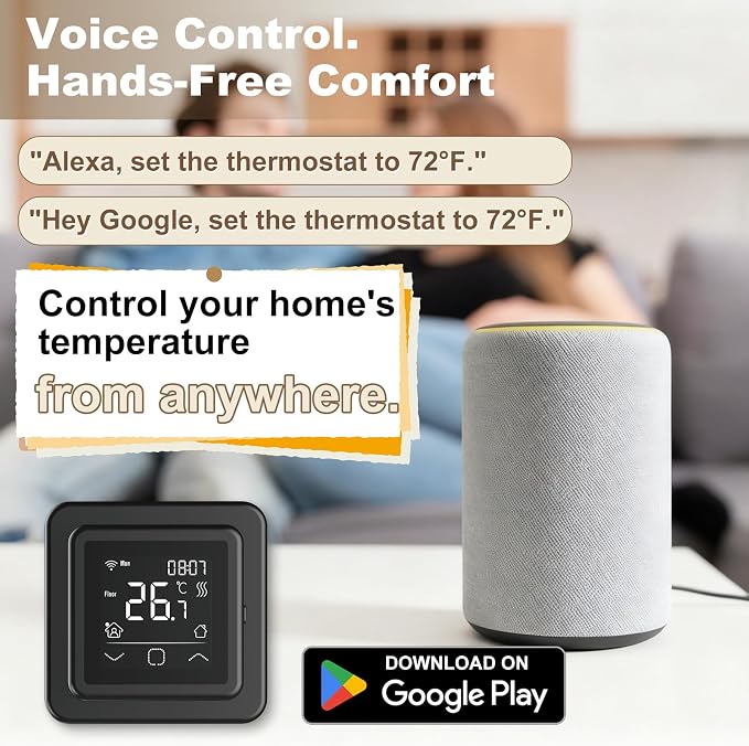HEATIT Programmable Thermostat, WiFi Smart Thermostat for Electric Radiant Floor Heating with Touchscreen, 85V-265V Wide Voltage Range, Dual Sensing, Black