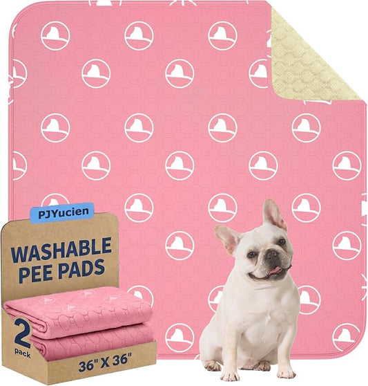 PJYuCien 2 Pack Non-Slip 36"x36" Pet Playpen Mat with 3-Layer Comfort, Reusable and Washable Training Crate Pad, Travel Mat and Sofa Protector for Puppies, Dogs, Cats, Rabbits, and Small Animals, Pink