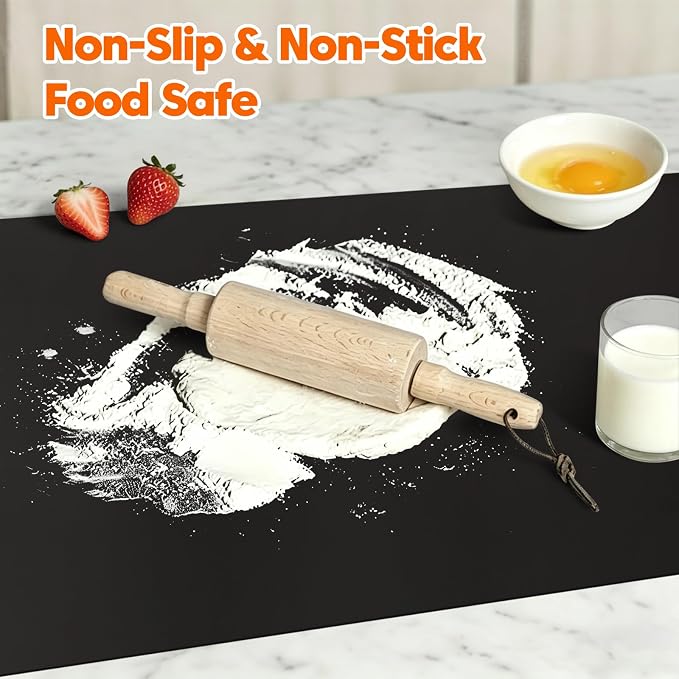 120" x 16" Extra Long Silicone Countertop Mat, Kitchen Counter Protector for Coffee Station & Air Fryer, Heat Resistant Waterproof Non-Slip Silicone Mat, Food Safe Countertop Protection, Black