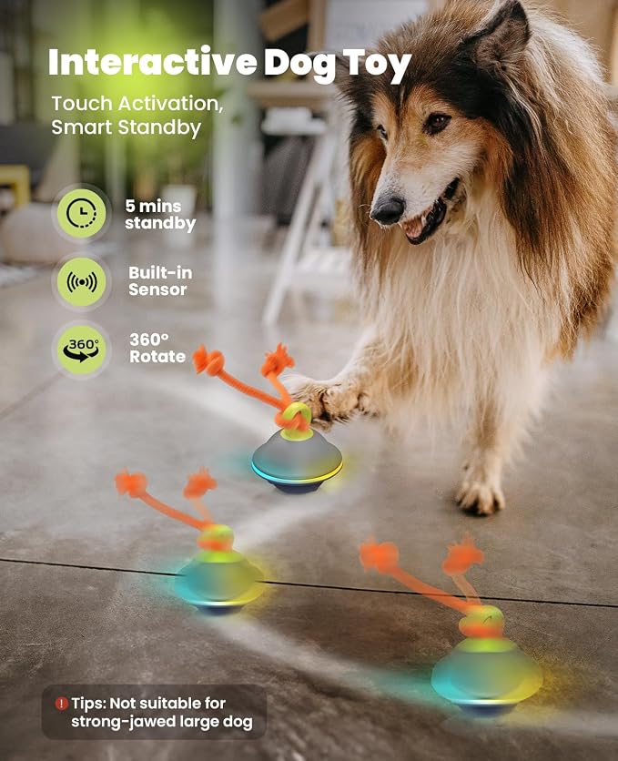 Xeuch Interactive Dog Toys, Automatic Moving and Rolling Dogs Ball with Rope, Motion-Activated Wicked Ball with Voice Recording for Small Medium Pup, Stimulation Toy for Boredom Relief