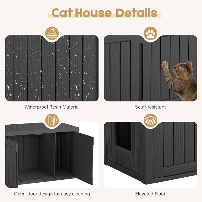 Cat Litter Box Enclosure, Covered Cat Litter Box with Adjustable Partition, Multi-Functional Hidden Enclosed Litter Box Furniture, Easy to Clean & Assemble, Dark Black