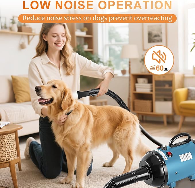 NESTROAD Dog Dryer for Pet Grooming,High Velocity 4.3HP/3200W Dog Blower Force Dryer with Stepless Adjustable Speed,Professional Pet Hair Drying with 4 Different Nozzles for Dogs Pets,Blue