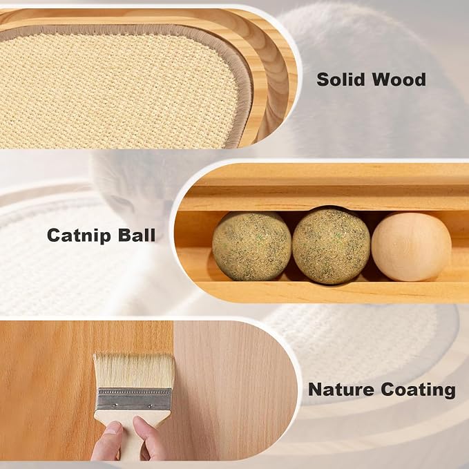 Sisal Cat Scratcher Toy, Natu sisal cat Scratching pad, Ball Track Wooden Interactive Cat Toy Ball, Catnip Ball, for Cats Chasing, Hunting, Mental Physical Exercise Puzzle