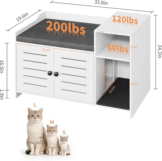 Cat Litter Box Enclosure, Hidden Litter Box Cabinet Furniture with Scratch Pad, Farmhouse Indoor Cats House with Storage Layer for Hallway, Bedroom