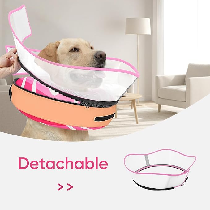 Supet Raised Inflatable Dog Cone After Surgery - Adjustable Recovery Donut Collar with Removable Shield to Stop Licking Wounds & Protect Stitches - Soft Dog Cone Alternative for Medium Dogs (Pink,M)
