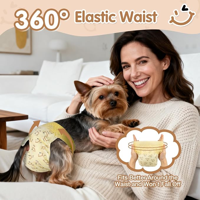 Dog Diapers Female, Pull It Up Disposable Puppy Diapers with 360°Stretchy Waist,Super Absorbent Leak-Proof Doggie Diapers for Dog in Heat Period(S,60PCS)